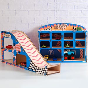 Toy Garage Car Ramp, Parking Garage, Toy Car Jump Ramp, Name Toys for Boys, Montessori Toy Car Storage, Boys Birthday Gift, Gift for Godson