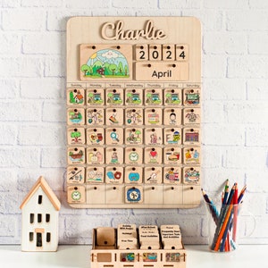 Custom Name Montessori Calendar, Chore Chart for Kids, Daily Routine for Toddler, Advent Calendar, Calendar with Diary, Gifts for kids Natural Wood