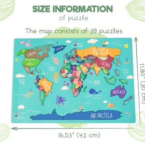 Kids Puzzle World Map Puzzle, Educational Toy, Wooden Puzzle, Map Puzzle Wooden, Animal World Map, Montessori Toys, Gift for Children image 7