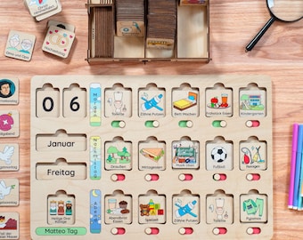 Wooden Kids Chore Chart, Daily Visual Schedule, Homeschool Planner