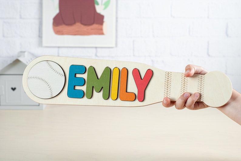 Boy Name Puzzle, Baseball Name Puzzle With Pegs, 3rd Birthday Gift, Baseball Nursery Decor, Toddler Toy, Girl Name Sign Montessori image 1