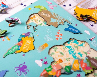 world map educational toy map puzzles for kids montessori etsy
