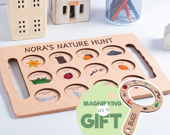 Nature Hunt Board, Wooden Montessori Activity Set for Kids, Custom Treasure Hunt Game, Perfect Toddler Gift for Outdoor Play
