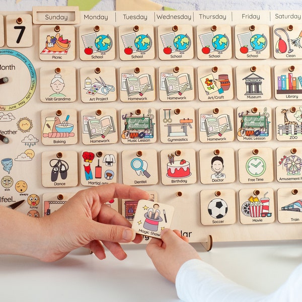 Tableau des tâches ménagères pour enfants, calendrier pour tout-petits, cadeau pour les enfants, programme visuel, routine quotidienne enfant, calendrier Montessori