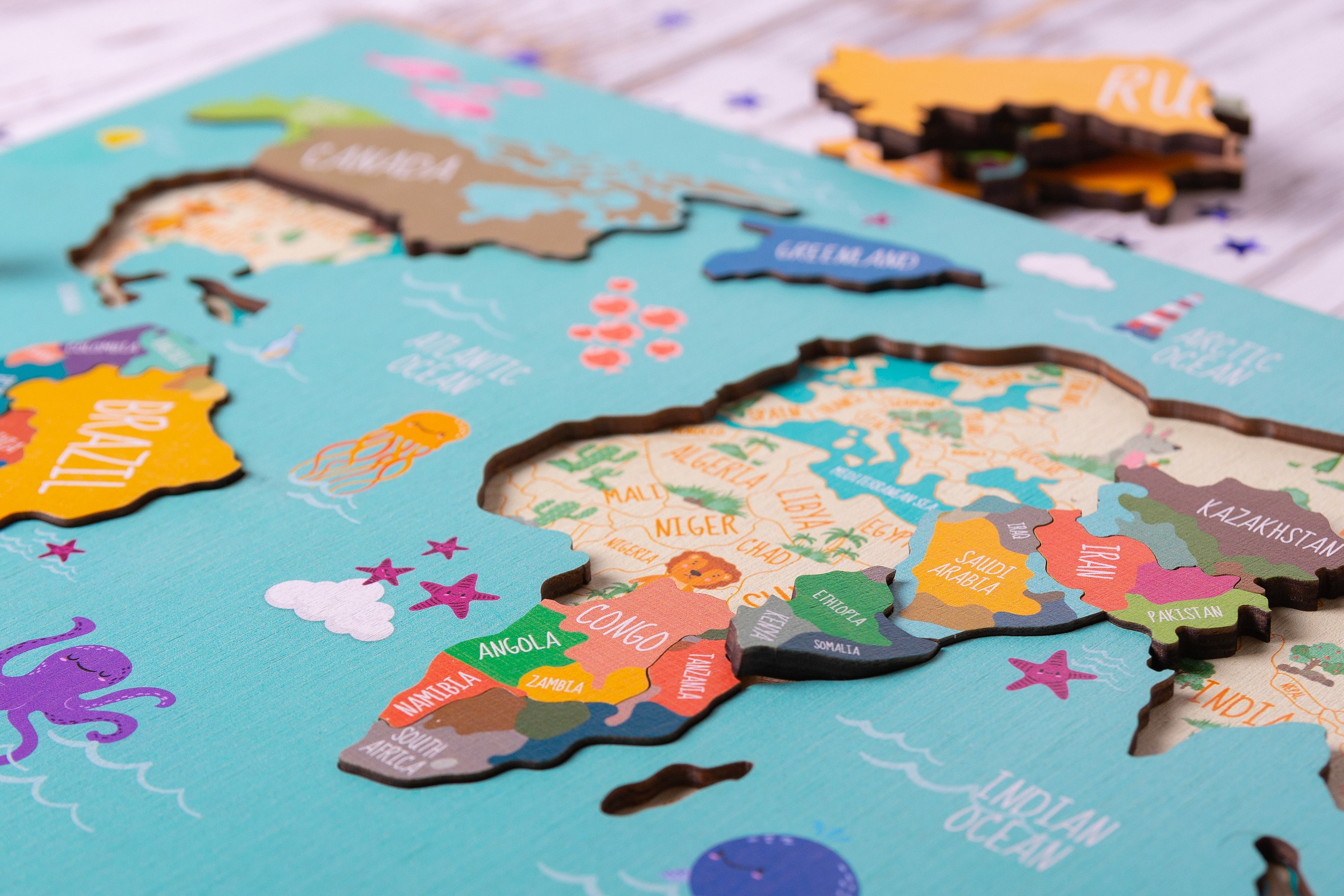 World Map Educational Toy Map Puzzles for Kids Montessori Etsy