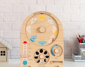 Tablero de estación meteorológica Montessori, aprendizaje del clima en casa, actividad para niños, aprendizaje preescolar, meteorólogo, calendario meteorológico