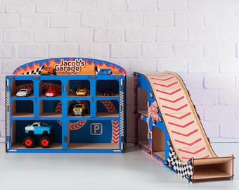 Personalized Toy Parking Garage, Toy Car Jump Ramp, Toddler Boy Toys, Toy Garage Car Ramp, Montessori Toy Car Storage, Boys Birthday Gift