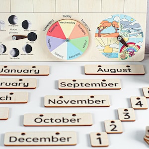 Calendario Montessori, Calendario de madera para niños pequeños, Regalos para niños, Calendario de pared, Calendario para el aula, Juguetes de aprendizaje de madera imagen 10
