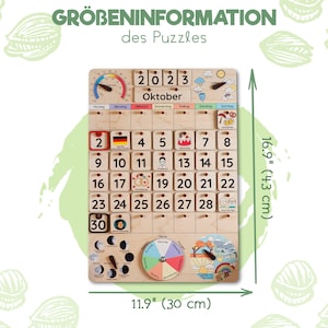 May include: A wooden calendar with a monthly calendar, weather icons, moon phases, and a day of the week wheel. The calendar is for October 2023 and measures 11.9 inches by 16.9 inches.