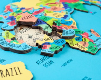 World Map Busy Board for Kids, Geography Puzzle, Educational Montessori Toys, Wooden Continent Puzzle, Nursery Geography, Toddler Gift Idea