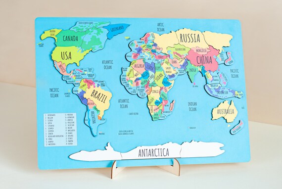 Kids World Map Puzzles for Kids, Educational Toy, Montessori Puzzle Gift  for Kids Map Puzzle Wooden Toys Continent Puzzle Geography for Kids 