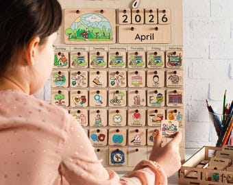 Custom Name Montessori Calendar, Chore Chart for Kids, Daily Routine for Toddler, Calendar with Diary, Gifts for Kids, Perpetual Calendar