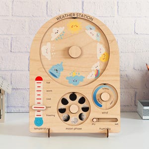 Estação meteorológica Montessori para crianças, gráfico meteorológico, atividade de aprendizagem pré-escolar em casa, quadro meteorológico, calendário meteorológico para crianças pequenas