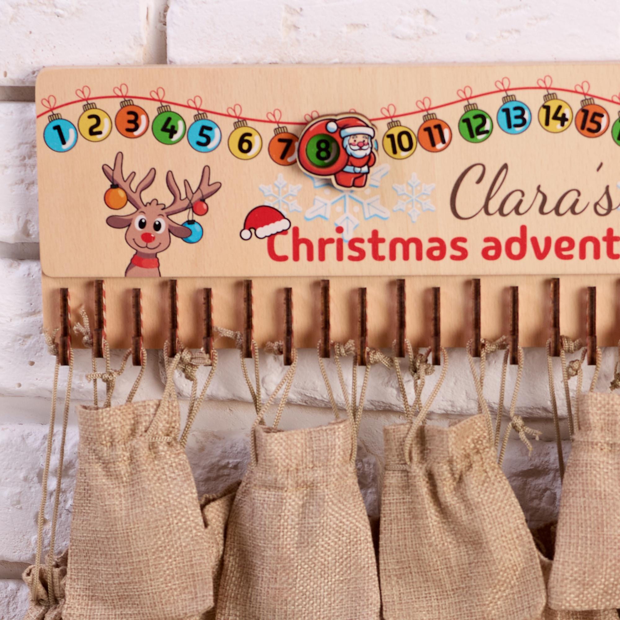 Kids Christmas Advent Calendar with Bags, Christmas Countdown, Hanging Advent Calendar, Wooden Family Advent Calendar, Christmas Activities