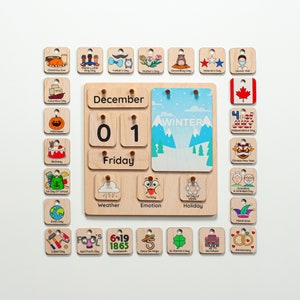 Calendario Montessori, Calendario perpetuo para niños pequeños, Calendario de escritorio de madera para la educación en el hogar, Calendario Waldorf, Vuelta al cole, Regalos para niños