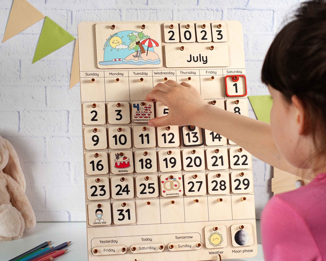 Wooden Calendar for Toddlers Kids, Homeschool Wall Calendar, Perpetual