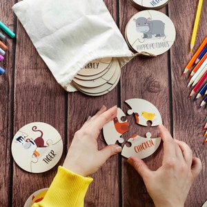 Lernkarten, passende Lernkarten, Geschenk für 2-jährige Kleinkinder, Lernen von Waldtieren, Montessori-Holzspielzeug für Kleinkinder, Puzzle