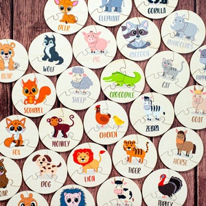 Set Lerntierkarten, Holzpuzzles, Lernspielzeug für Kleinkinder, Geburtstagsgeschenke, Spielzeug für 2-Jährige, Aktivitäten im Vorschulalter