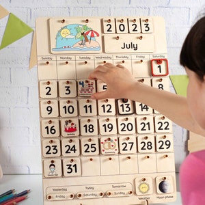 Calendario perpetuo Montessori para niños pequeños, calendario educativo, calendario de aprendizaje infantil, calendario de pared de madera, decoración infantil, regalo para niños