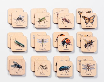 Wooden Bugs Matching Game Cards, Toddler Memory Game, 3-4 Years Old Montessori Materials for Kids, Learning Animals Toys, Gift for Kids
