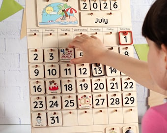 Wooden Calendar For Toddlers, Homeschool Wall Calendar, Perpetual Calendar, Kids Calendar, Classroom Calendar Children Room Decoration