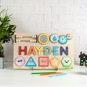 Baby Name Puzzle, Custom Wooden Busy Board, Personalized Toys for Baby, Baby Shower Gift, 1st Birthday Gift, Educational Puzzle for Child