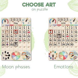 Calendario Montessori, Calendario de madera para niños pequeños, Regalos para niños, Calendario de pared, Calendario para el aula, Juguetes de aprendizaje de madera imagen 8