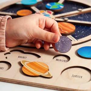 Montessori toys - Wooden Solar System Puzzle, Space busy board, Sensory toy, Wooden toys, Toddler Christmas gift, Gifts for kids, Montessori