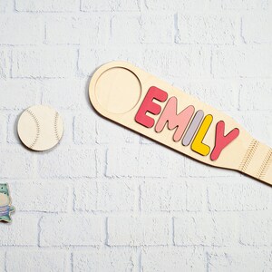 Boy Name Puzzle, Baseball Name Puzzle With Pegs, 3rd Birthday Gift, Baseball Nursery Decor, Toddler Toy, Girl Name Sign Montessori image 8