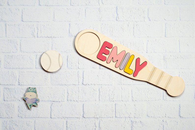Boy Name Puzzle, Baseball Name Puzzle With Pegs, 3rd Birthday Gift, Baseball Nursery Decor, Toddler Toy, Girl Name Sign Montessori image 8
