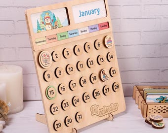 Personalized Wooden Perpetual Calendar, Montessori Kids Early Development Toy, Gift for 3 Years Old