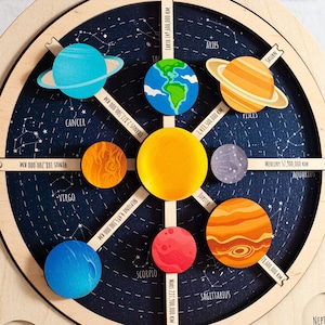 Wooden Space Busy Board, Solar System Puzzle for Kids, Montessori toys, Educational Toys, Toddler Birthday Gifts, Gift for Kids, Space Toys