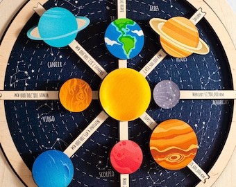 Solar System and Planets Busy Board, Puzzle for Kids, Birthday Gift for Kids, Montessori Toys, Wooden Space Board, Educational Toys