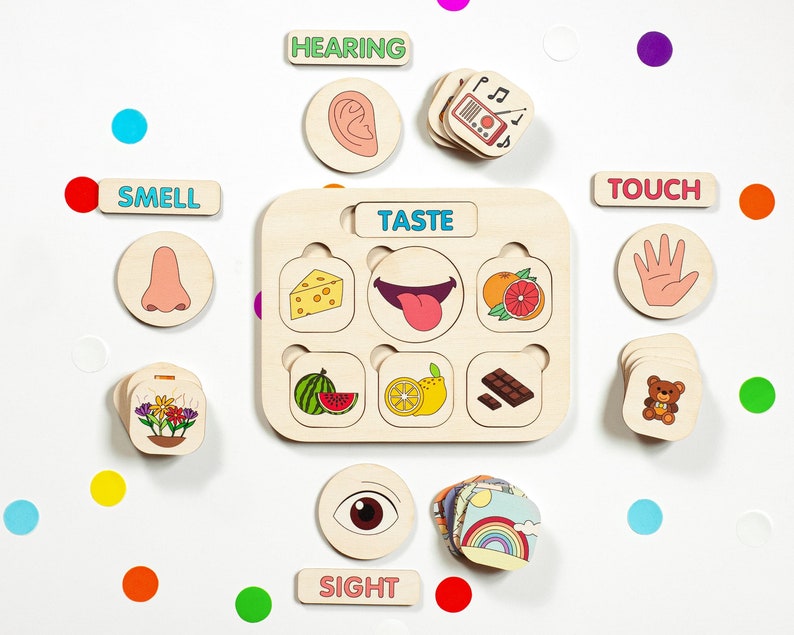 Five Senses Matching Cards, Emotions Chart Puzzle for Toddler, Educational Toys, Wooden toys, Montessori toys, Gifts for Kids, Therapy Tools image 2