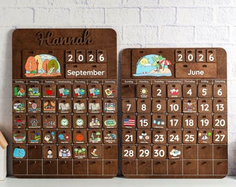 First Grader School Calendar, Personalized Wooden Perpetual Calendar for Kids, Montessori Daily Routine Chart