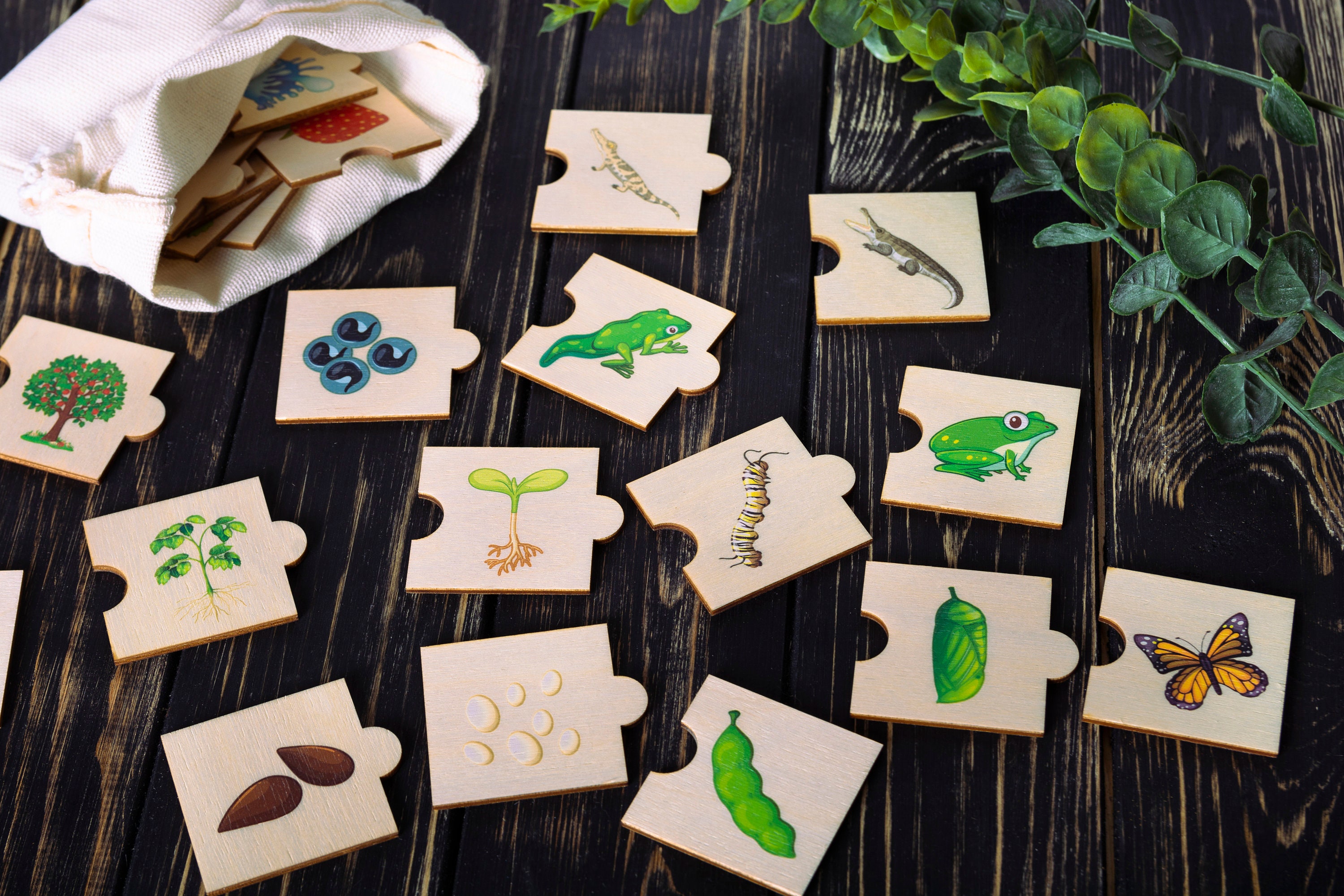 Wooden Puzzles For Toddlers Ages 3-5 - Montessori Preschool Toys With Shapes, Animals, Fruits & More - Educational Gift