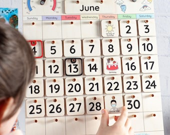 Personalized Montessori Wooden Perpetual Calendar, Toddler Learning Tool, Kids Educational Gift