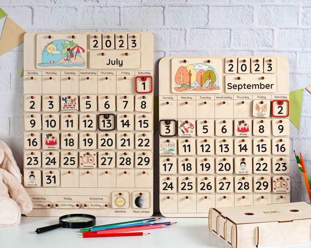 Wooden Calendar Kids, Montessori Calendar for Kids to Learn Seasons ...
