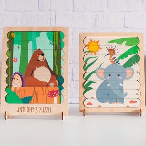 Personalized Jigsaw Puzzle with Animals, Wooden Sticks Puzzle, Gift for Kid, Matching Puzzle