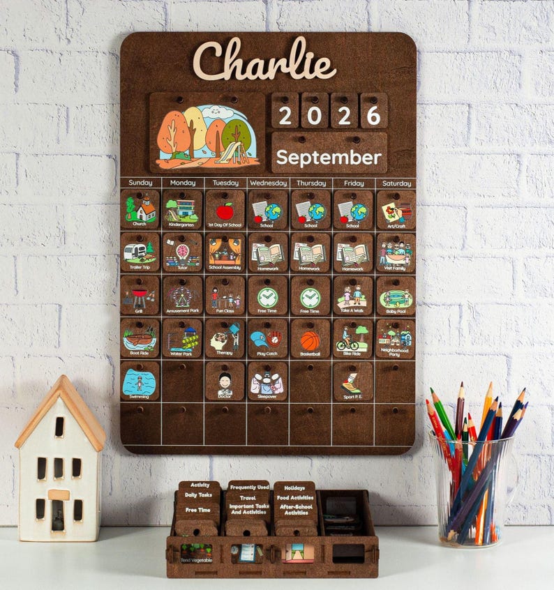2 in 1 Perpetual Calendar & Daily Planner Routine for Toddlers, Name Chore Chart, Calendar 2026 with Diary, Gifts for Kids, Montessori Toys