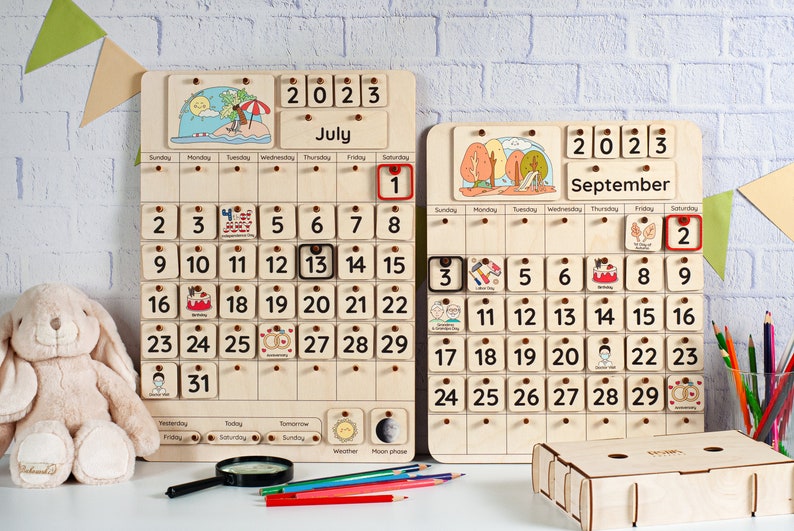 Wooden calendar for kids, Montessori calendar, Kids Calendar, Holiday decor, Waldorf calendar, Toddler gifts image 3