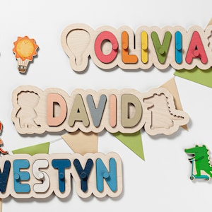 Holznamenspuzzle, Baby- und Kleinkindspielzeug ab 2 Jahren, Personalisiertes Babypuzzle, Geschenk für Kinder, Individuelles Namenspuzzle
