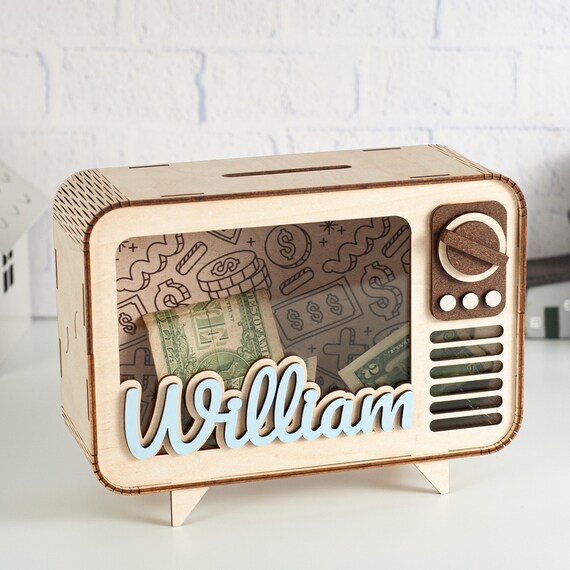 Custom Name Piggy Bank for Boys, Money Bank, Birthday Boys Gift, Wooden Money Box, Toddler Cash Box