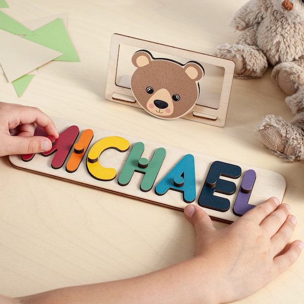 Custom Baby Name Puzzle, Montessori Wooden Name Puzzle for Toddlers, Personalized Birthday Gift, Baby Shower Gift, Toddler Toys Name Puzzle