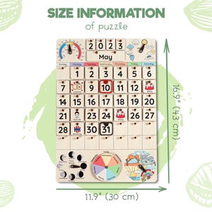 Calendario Montessori, Calendario de madera para niños pequeños, Regalos para niños, Calendario de pared, Calendario para el aula, Juguetes de aprendizaje de madera imagen 9