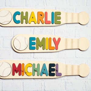 Boy Name Puzzle, Baseball Name Puzzle With Pegs, 3rd Birthday Gift, Baseball Nursery Decor, Toddler Toy, Girl Name Sign Montessori image 2