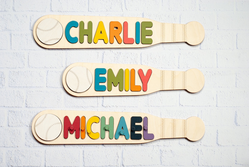 Baby Boy Name Puzzle, Baseball Name Puzzle With Pegs, 1St Birthday Gift Baby, Baseball Nursery Decor, Toddler Toy, Baby Name Sign Montessori image 2