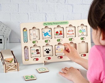 Aufgabenplan für Kinder, Kleinkind-Aufgabenplan, Holz-Aufgabenplan, Kinder-Aufgabenplan, Routineplan für Kinder, Weihnachtsgeschenke.