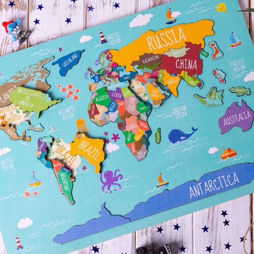 kids puzzle world map puzzle educational toy wooden etsy