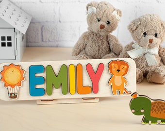 Wooden Name Puzzle Gift for Kids Montessori toy 2 year old Newborn Gift First Birthday Gift Custom Baby Name Sign Kids Name Puzzles
